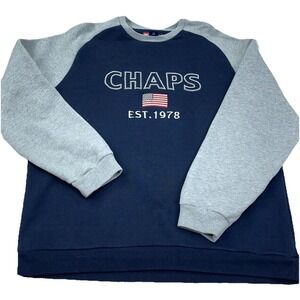 Chaps Sweatshirt‎ Men XL Blue Gray Sweater Crewneck Sweater American USA US Flag